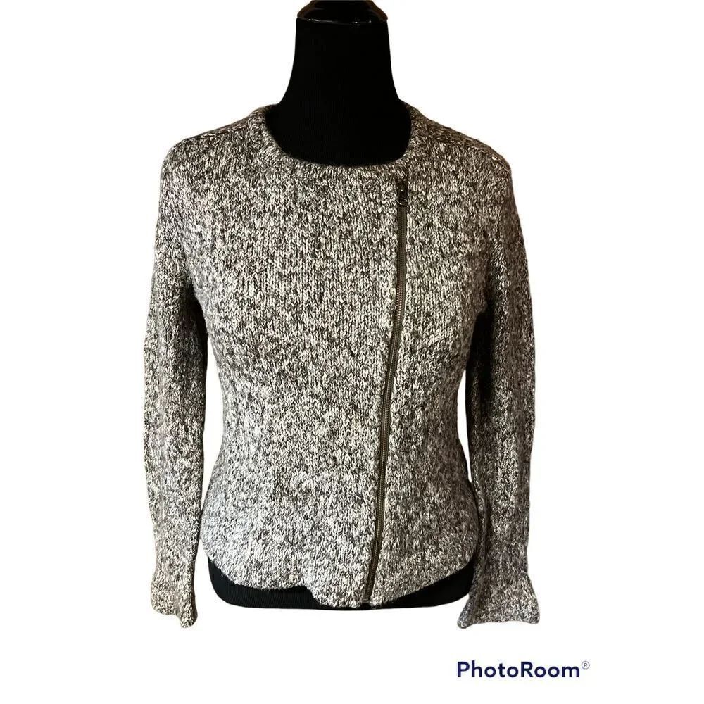 J Jill Cardigan Sweater Jacket S Marl Asymmetrical Zip Cotton